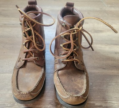 Vintage Ralph Lauren Polo Boots Women's 9.5 B Boat Shoes Leather Brown Lace Up