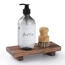 Wood Pedestal Soap Stand, Farmhouse Riser, Dish Antique Walnut
