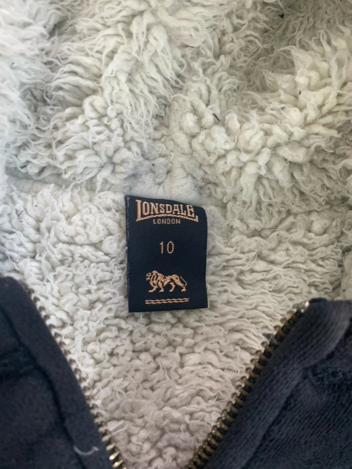 Lonsdale Women’s Hoodie Jacket Sz 12 Embroidered Womens Black Fleece Sherpa Warm - Image 3 of 4