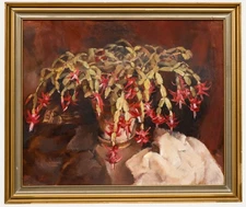 G. Drexel - Framed 1945 Oil, Christmas Cactus