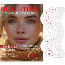 10Pcs Red Silver Temporary Glitter Freckles Face Tattoo for Red-Silver