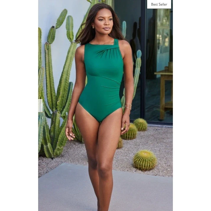 Купальник цельный женский Miraclesuit Avra размер 14 зеленый собранный в рюш контроль живота - Изображение 3 из 4