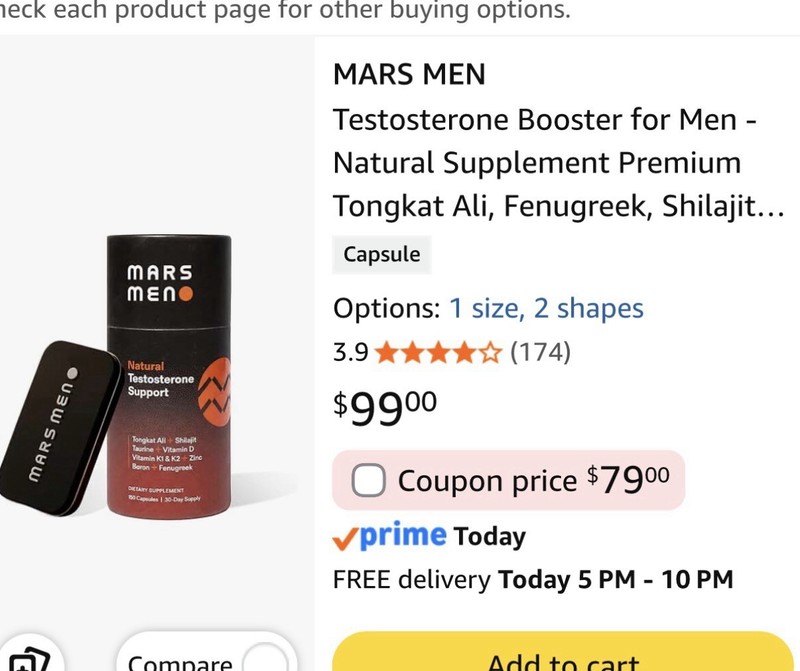 MARS MEN Testosterone Booster for Men - Natural 150 Count (Pack of 1)3 Available