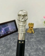 Designer Brass Skull Head Handle Antique Style BLACK Wooden Walking Stick Cane