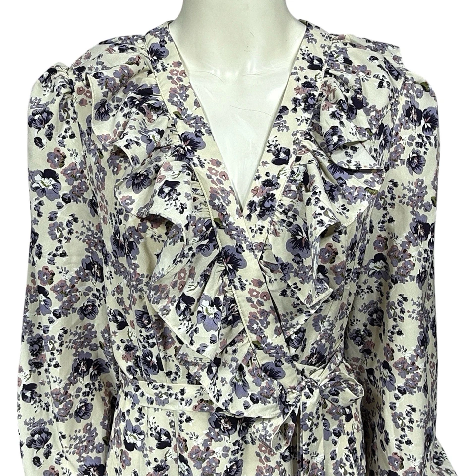 Vestido Rosa Sin Fin Para Mujer Grande Floral Maxi Envolvente Cottagecore Romántico Forrado Puff Foto 2 de 4