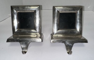 Set of Two Silver Pottery Barn Picture Frame Stocking Holder Hook Christmas