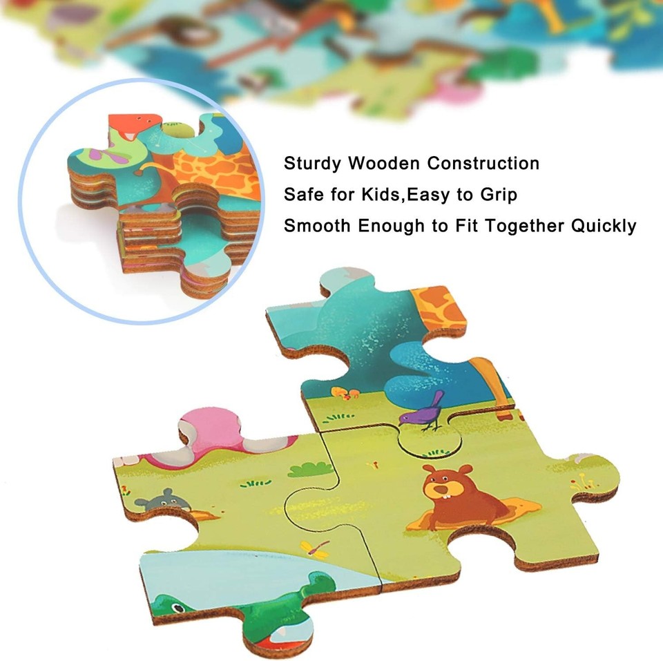 Wooden Jigsaw Puzzles Set for Kids Age 3-5 Year Old 24 Piece Animals ...