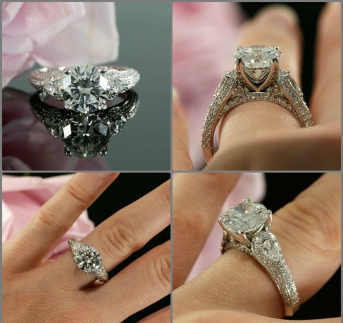 5Ct Round Cut Lab Created Diamonds Wedding Engagement Ring 14K White Gold Finish - Picture 2 of 2