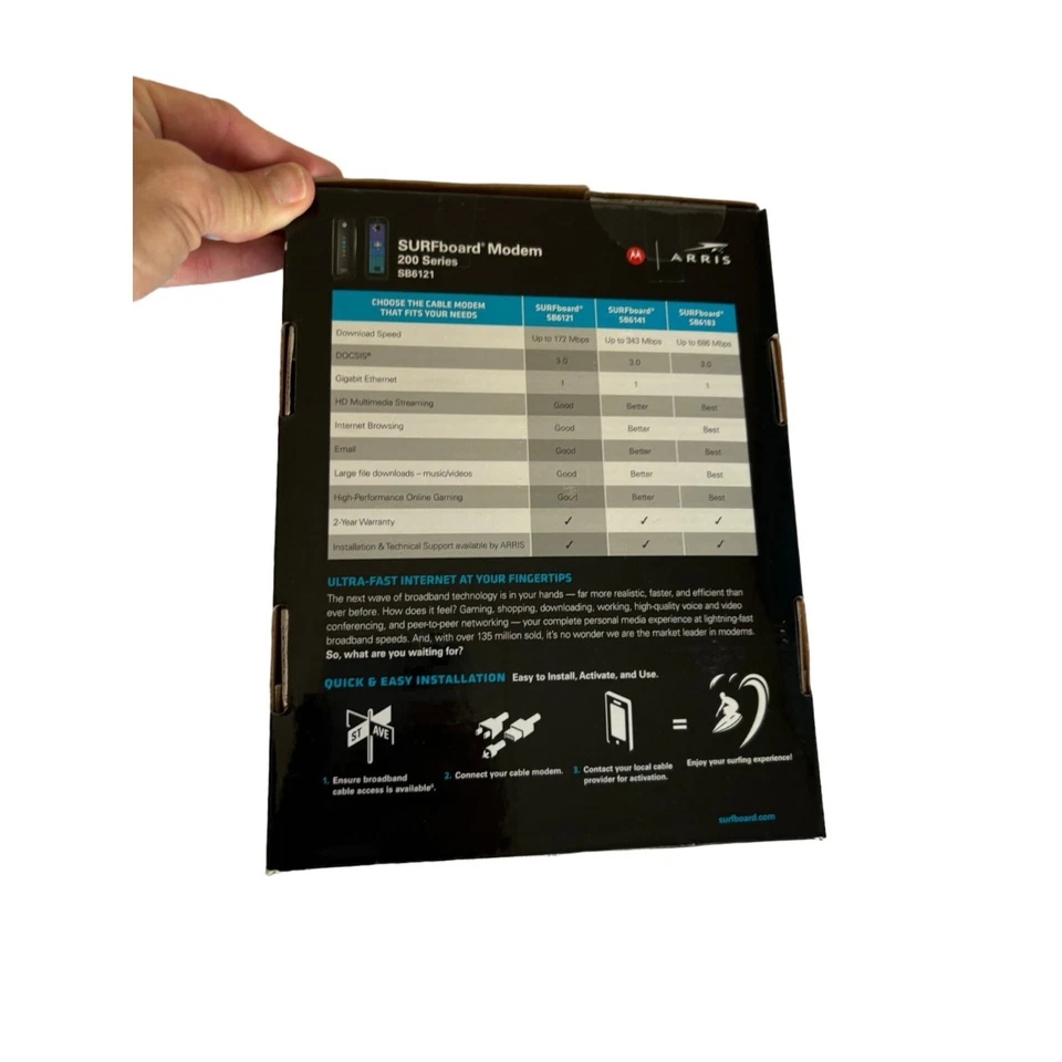 Motorola Arris SURFboard SB6121 Cable Modem 200 Series DOCSIS 3.0 172Mbps w/ Box - Image 3 of 4