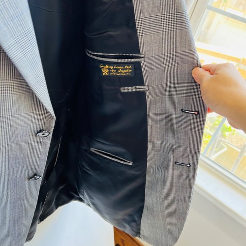 H. Freeman plaid suit, classic pleated pants, black/gray, size 42R - Picture 13 of 17