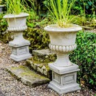 Pair of Medium Stone Cast Urn Vases & Plinths Classic Design From DGS 130KGS