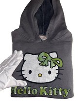 VTG Sanrio Hello Kitty Green Graphic SpellOut Hoodie Sz XS Pullover