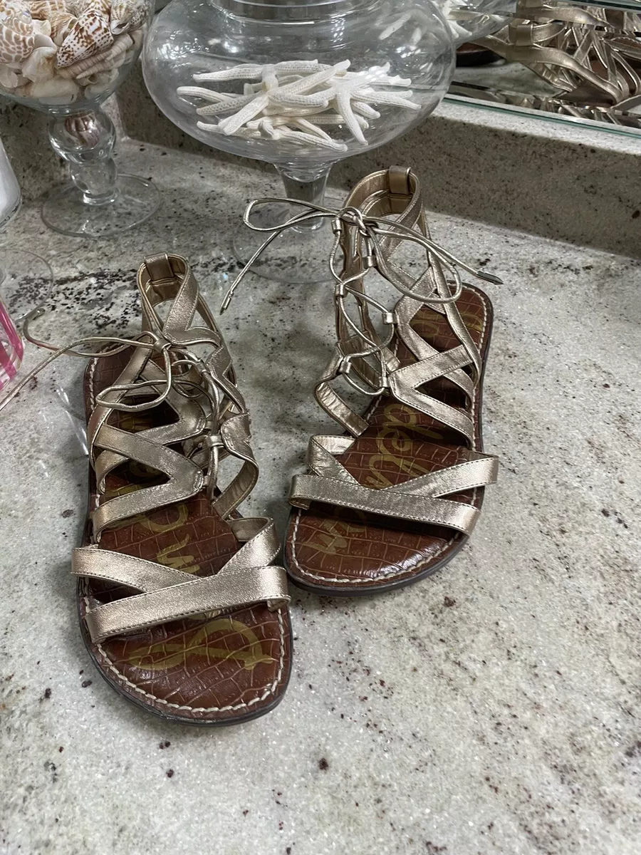 Sam Edelman GEMMA Sandal Caged Bronze Gold Gladiator Strappy Flat Open Toe 8