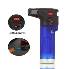 Blue Single Jet Torch Cigar Lighter Adjustable Flame Flame Butane Refillable