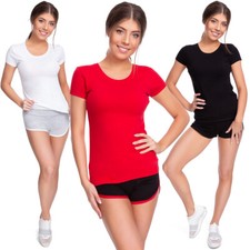 Womens Basic Two-Colour Summer Set T-shirt Shorts Casual Sport Gym Kit FZ137