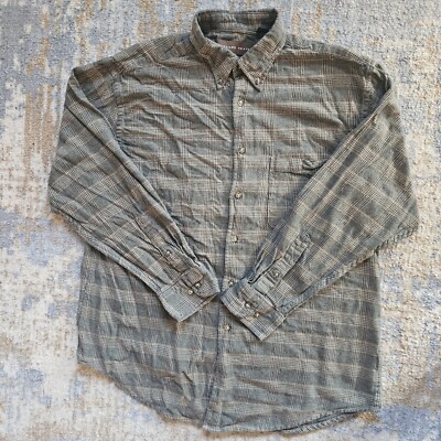 Mens Woodland Trail Button Up Flannel Brown Long Sleeve Shirt W/ Pocket Large