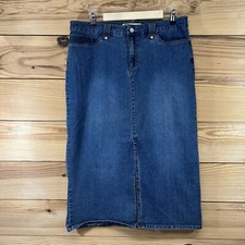 Vtg Faded Glory Skirt Womens 10 Midi Front Slit Cotton Blend Stretch Denim B83