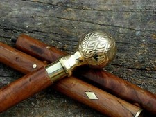 Vintage Victorian Wooden Stick Solid Brass Designer Handle Handmade Walking Cane