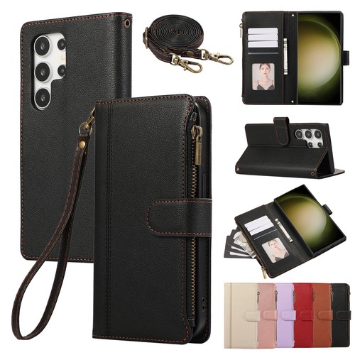 For Samsung Galaxy S24 Ultra S23 S22 S10 Zipper Wallet Cover Leather Phone Case