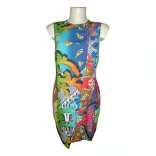 NEW VERSUS VERSACE FAUX WRAP PRINTED DRESS with PIN SIZE IT42 / 6 US / 10 UK