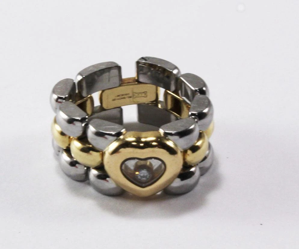 Chopard — CHOPARD 18K YELLOW GOLD & STAINLESS STEEL DIAMOND PANTHER FLEX BAN RING Sz US-6