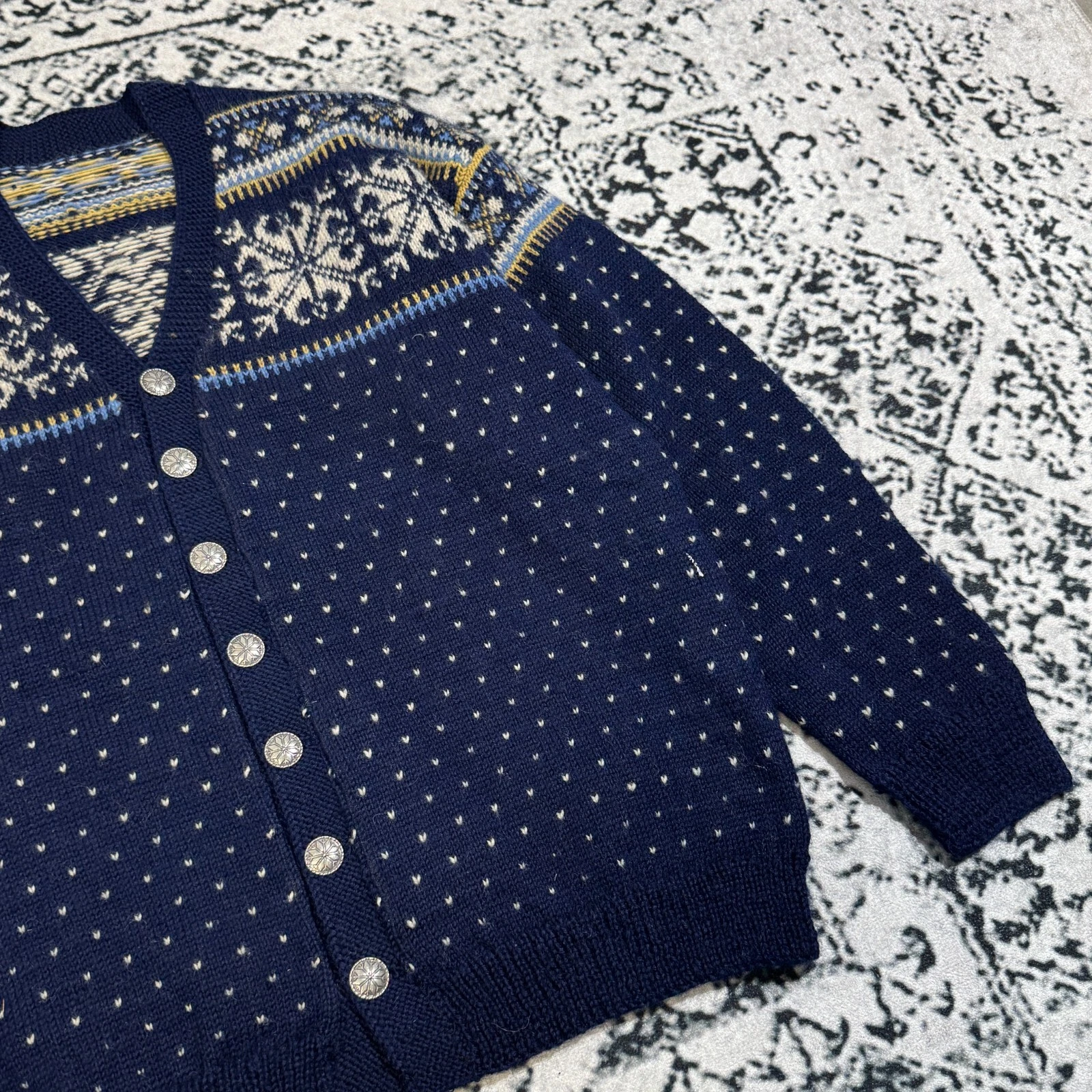 GUCCI Cardigan maglione lana blu navy unisex vintage taglia S Norvegia Natale Y2K anni 90