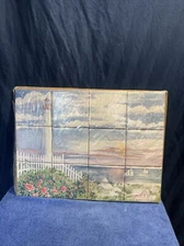 Paul Brent Hand Painted Tiles Ocean View Mural 4" Light Lighthouse Wall   S2