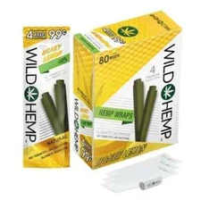 Wild H. Natural Wraps Rolling Papers 80 Total Wraps 20 Pouches 4 Per Honey Lemon
