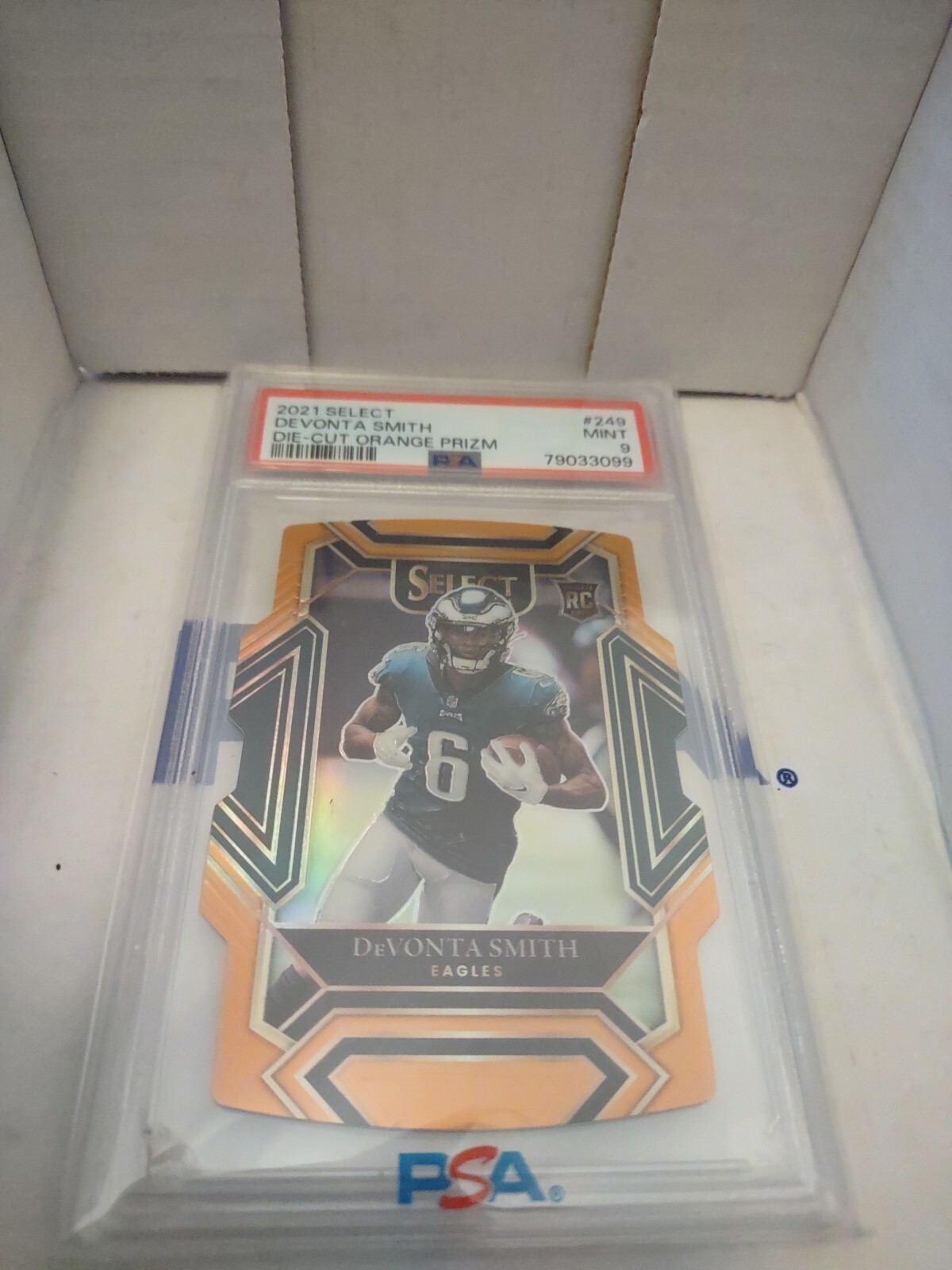 2021 Select Football Devonta Smith Die Cut Orange Prizm #47/249 Psa 9