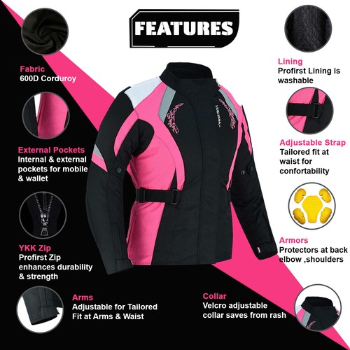 Ladies Motorbike Waterproof Cordura Textile Motorcycle Women Jackets CE Armours - Picture 5 of 35