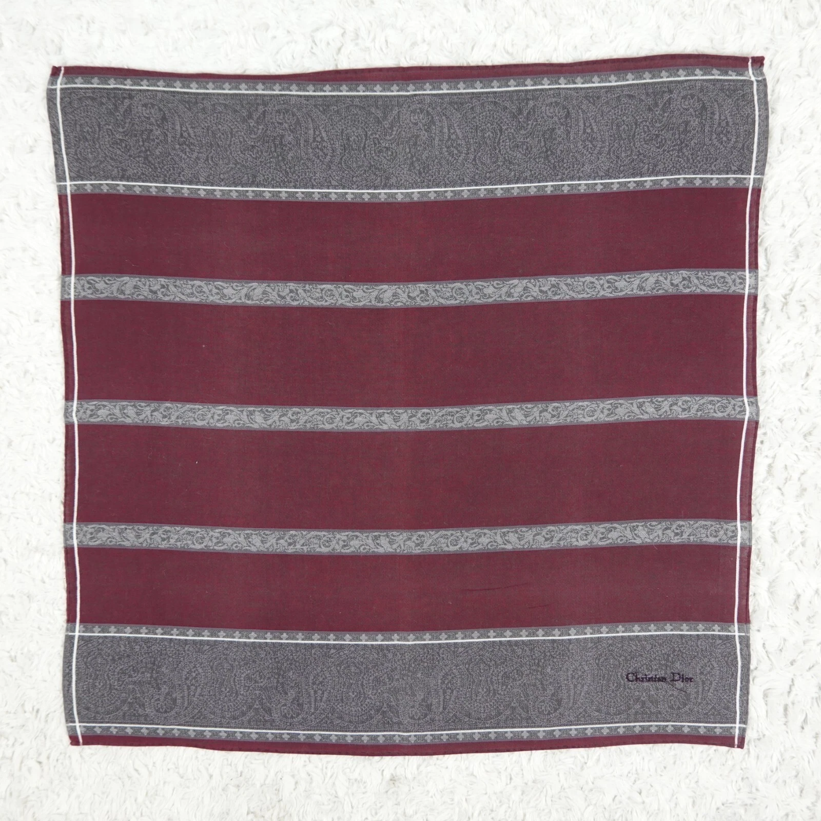 N12 CHRISTIAN DIOR foulard coton rouge gris foulard poche carré 19