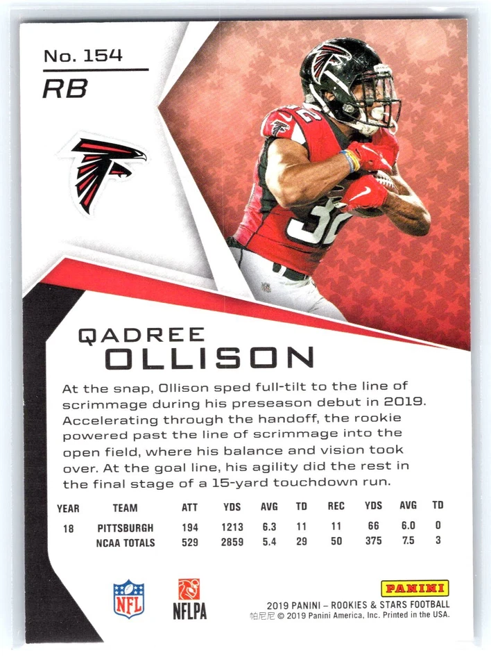 2019 Panini Rookies & Stars #154 Qadree Ollison 23/35 Red & Blue NrMt-Mint - Image 2 of 2