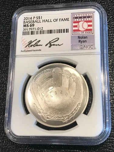 NGC MS69 2014 P SILVER ONE DOLLAR-BASEBALL HALL OF FAME NOLAN RYAN - NOV255