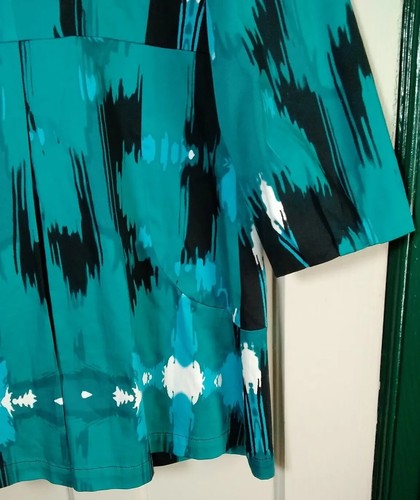 APPRAISAL Coat Women’s 12 Teal Black White Double-Breasted Trench Rain Art City - Picture 18 of 24