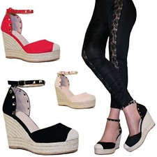 SCARPE Donna Sandali Zeppa borchie Spago Tacco 10 Zatteroni Espadrillas Cod. B72