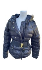 Apple Bottoms Puffer Jacket Coat Black Fur Hood Faux Fur Inside Belt Sz L