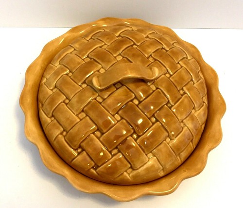 1983 Ceramic Covered Pie Plate Brown Lattice Bottom «Happy Mother's Day» - Picture 2 of 8