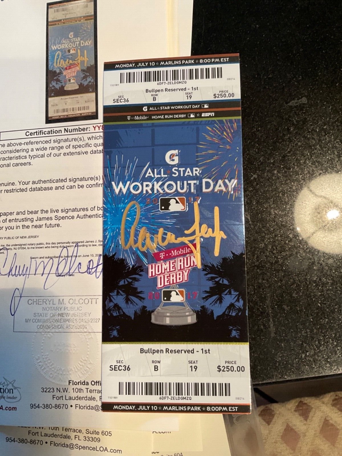 Aaron Judge Autographed Signed New York Yankees 2017 ASG Game HR Home Run Derby Ticket JSA Letter Rookie Yr 