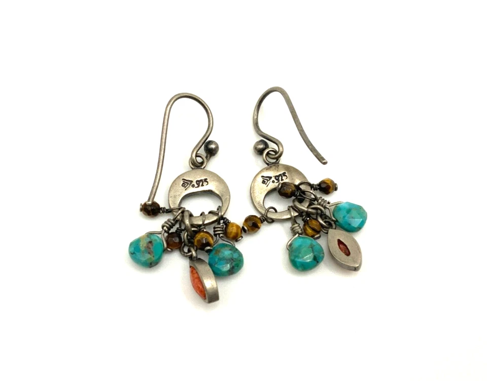 Silpada 绿松石珊瑚虎眼耳环 W1523 925 纯银 — 第 4/4 张图片