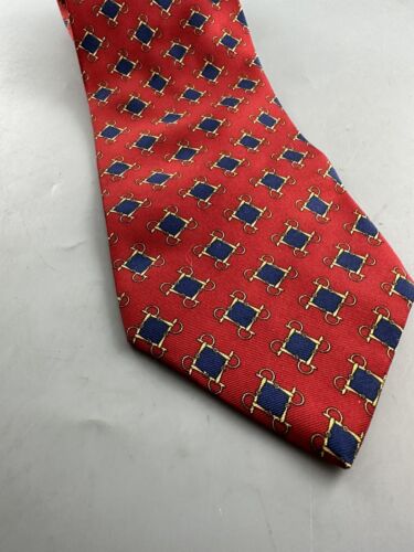 PAOLO GUCCI /Timeless Classic Equestrian Silk Tie With Squares & Links Red