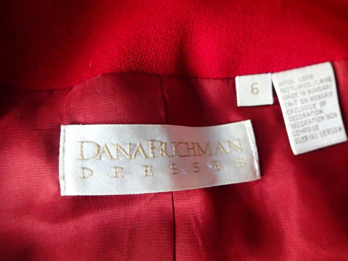 dana buchman blazer,JACKET,SZ 6 red wool black leather