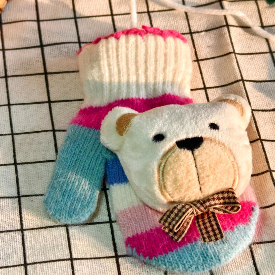 Guantes suaves de invierno estilo lindo para niños niñas evitan perder cuerda guantes cálidos 2025 Foto 2 de 4