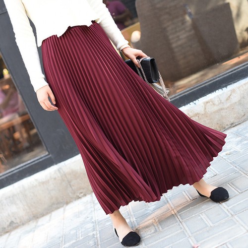 Chiffon A Line Maxi Skirt Women's Chiffon Maxi Skirt - Double Layer, Pleated, Elastic Waist Long Dress (41 Colors) Maxi Skirts - Foto 7