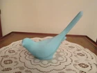 Vintage Fenton Blue Satin Art Glass Long Tail Bird of Happiness Dove Figurine