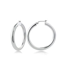 Sterling Silver 4mm High Polished Round Hoop Earrings, 30mm