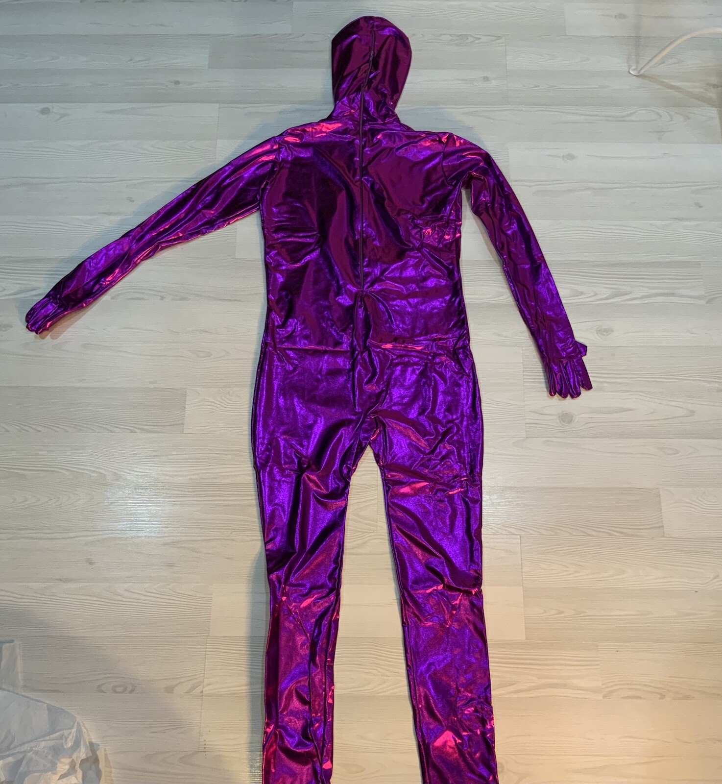 Sexy Disfraz Azul Metálico Unisex Disfraz Mono Cremallera Cabeza Completa