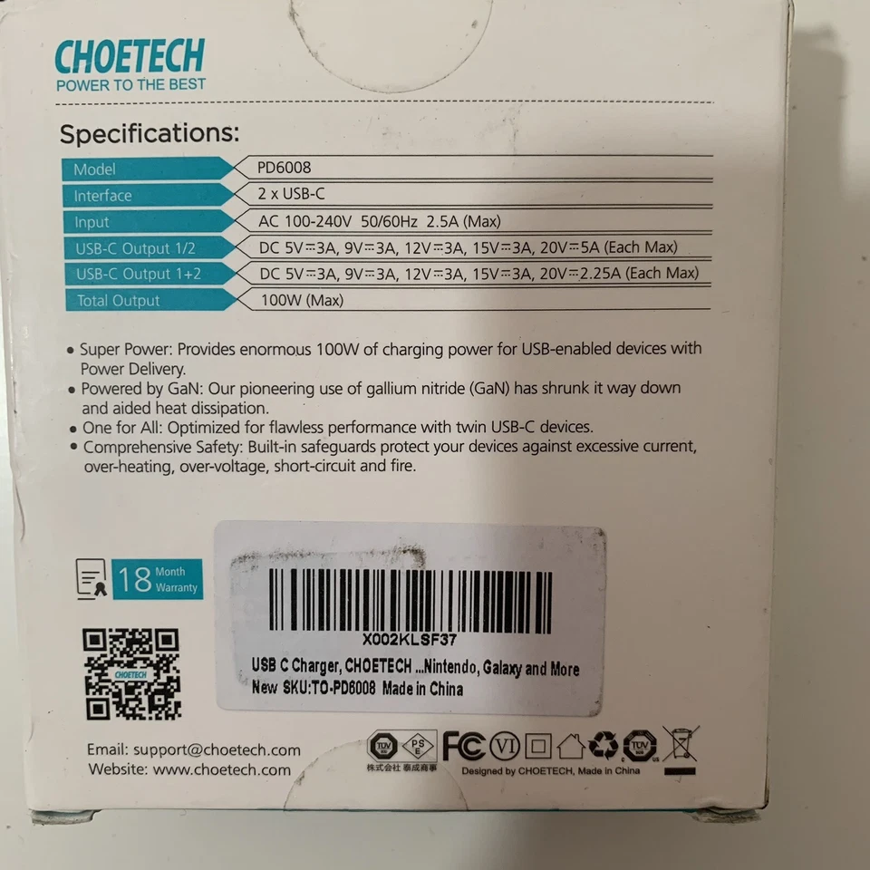 Choetech PD 100W Dual USB-C Fast Charger - Image 3 of 4
