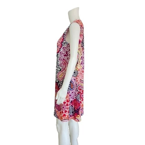 AB Studio Dress Paisley Casual Colorful A-Line Sleeveless Pockets Pullover Med - Picture 4 of 8
