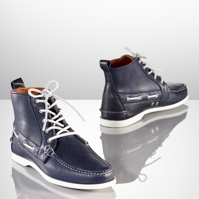 RALPH LAUREN CHUKKA BOOTS SHOES SNEAKERS STYLE BLUE NAVY LEATHER $425 US 8D