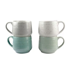 Siterra Artist's Blend 17 oz. Stoneware Mug Set – Service for 4, Rustic Desig...